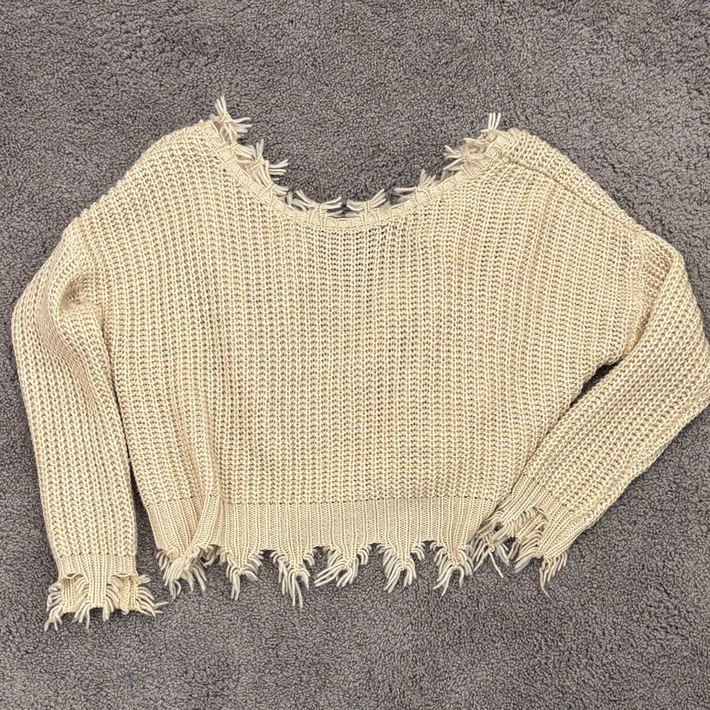 Fringed Cream Sweater